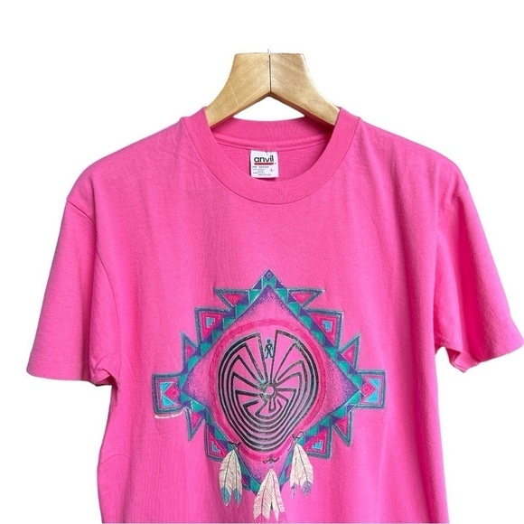 Vintage Pink Anvil Brand Women’s Dreamcatcher Feather Southwest TShirt, Large - Picture 3 of 8